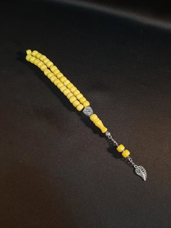 MRYart Sarı Renk Sıkma Kehribar 33lük Tesbih 8mm