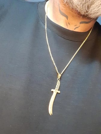 MRYart Gold Renk Zülfikar ve Metal Gold Zincir Kolye
