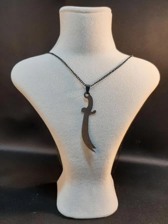 MRYart Siyah Renk Çelik Zülfikar ve Siyah Renk Metal Zincir Kolye