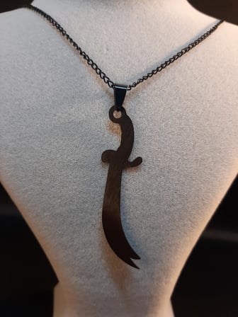 MRYart Siyah Renk Çelik Zülfikar ve Siyah Renk Metal Zincir Kolye
