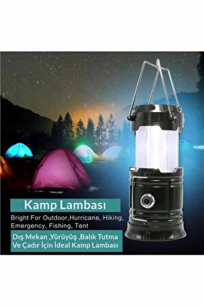 Kamp Feneri Şarj Edilebilir Usb'li Ve Güneş Enerjili Işıldak Lamba, Masa Lambası, El Feneri