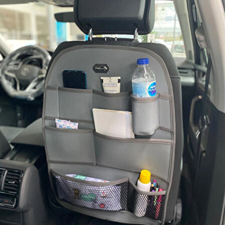 Renault Clio 5 Araç İçi Deri Koltuk Arkası Organizer Düzenleyici Koruyucu Gri