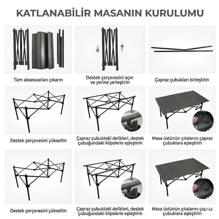 Inflatable Mattress KMP253 60x120 Katlanabilir Taşınabilir Alüminyum Kamp Masası