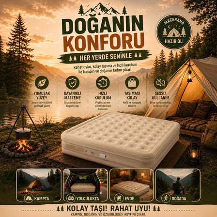 Inflatable Mattress  Üç Kişilik Şişme Kamp ve Seyahat Yatağı