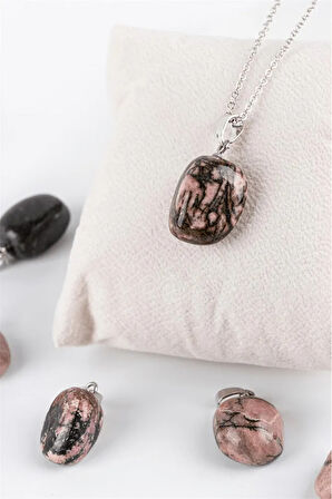 Sertifikalı Tımbıl Model Rodonit Taşı Kolye (RODOKROZİT TAŞI)