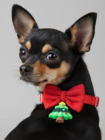 Christmas Tree Yılbaşı Köpek Papyon Tasması | Kırmızı Fiyonk Boyun Aksesuarı | Noel Temalı Köpek Süsü