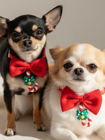 Christmas Candy Yılbaşı Köpek Papyon Tasması | Kırmızı Fiyonk Boyun Aksesuarı | Noel Temalı Köpek Süsü