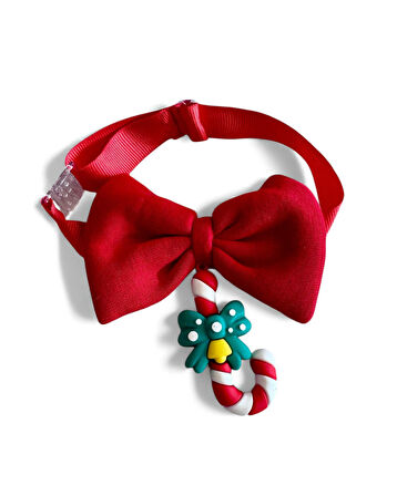 Christmas Candy Yılbaşı Köpek Papyon Tasması | Kırmızı Fiyonk Boyun Aksesuarı | Noel Temalı Köpek Süsü