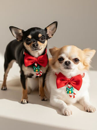 Christmas Candy Yılbaşı Köpek Papyon Tasması | Kırmızı Fiyonk Boyun Aksesuarı | Noel Temalı Köpek Süsü