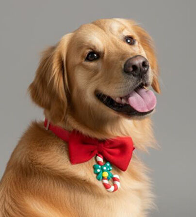 Candy Xmas Yılbaşı Köpek Papyon Tasması | Kırmızı Fiyonk Boyun Aksesuarı | Noel Temalı Köpek Süsü | Orta ve Büyük Irklar İçin