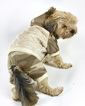 Kamuflaj Comfy Puf Köpek Mont Tulum Takım, Köpek Ceket Takım