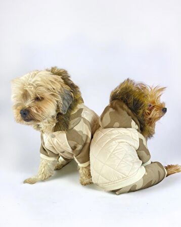 Kamuflaj Comfy Puf Köpek Mont Tulum Takım, Köpek Ceket Takım