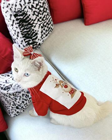 Rudolph Geyikli Kedi Tişörtü Yılbaşı Noel Christmas Kedi Elbisesi