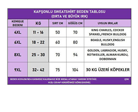 Orange Kapşonlu Sweatshirt, Orta ve Büyük Irklar İçin