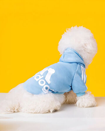 Baby Blue Adidog Kapşonlu Sweatshirt Köpek Kazağı