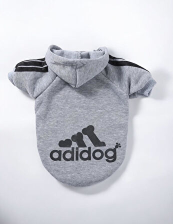 Gri Adidog Kapşonlu Sweatshirt Köpek Kazağı