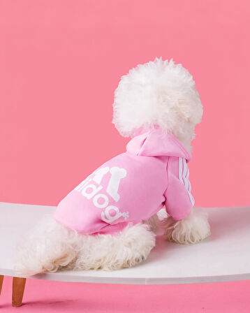 Baby Pink Adidog Kapşonlu Sweatshirt Köpek Kazağı