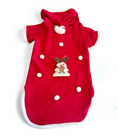 White Tree Kırmızı Yılbaşı Köpek Kıyafeti | Noel Baba Kapüşonlu Polar Sweatshirt | Orta ve Büyük Irklar İçin