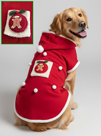 GingerBread Man Yılbaşı Köpek Kıyafeti | Noel Baba Kapüşonlu Polar Sweatshirt | Orta ve Büyük Irklar İçin