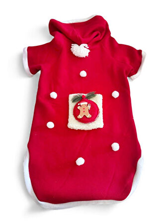 GingerBread Man Yılbaşı Köpek Kıyafeti | Noel Baba Kapüşonlu Polar Sweatshirt | Orta ve Büyük Irklar İçin