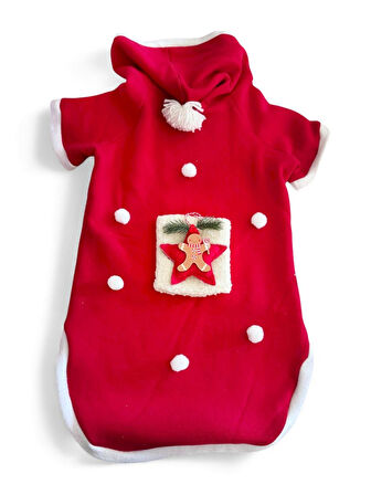 Red Star Kırmızı Yılbaşı Köpek Kıyafeti | Noel Baba Kapüşonlu Polar Sweatshirt | Orta ve Büyük Irklar İçin