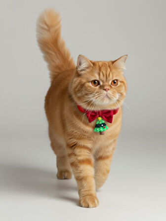 Christmas Tree Yılbaşı Kedi Papyon Tasması | Kırmızı Fiyonk Boyun Aksesuarı | Noel Temalı Kedi Süsü