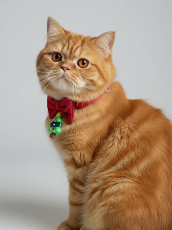 Christmas Tree Yılbaşı Kedi Papyon Tasması | Kırmızı Fiyonk Boyun Aksesuarı | Noel Temalı Kedi Süsü