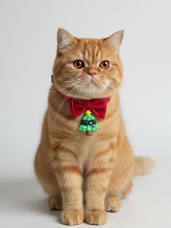 Christmas Tree Yılbaşı Kedi Papyon Tasması | Kırmızı Fiyonk Boyun Aksesuarı | Noel Temalı Kedi Süsü