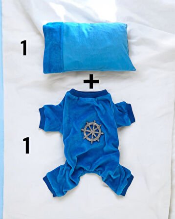 Blue Seas Penye Tulum Yastık Takım Uyku Set Kedi Tulum Elbise