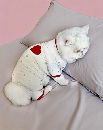 Sparkle Hearts Penye Kedi Tulum Pijama
