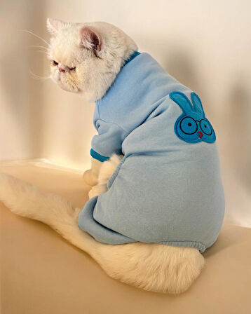 Blue Bunny Kalın Penye Kedi Tulum Pijama