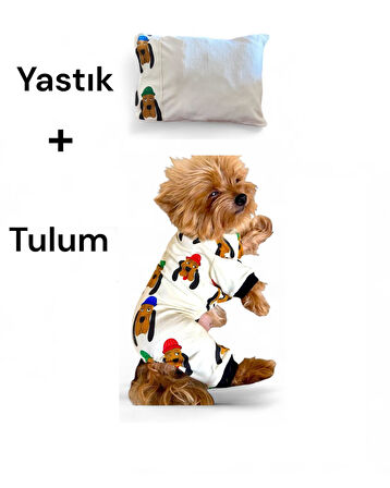 The DOG Penye Tulum Yastık Takım Uyku Set Köpek Tulum Elbise