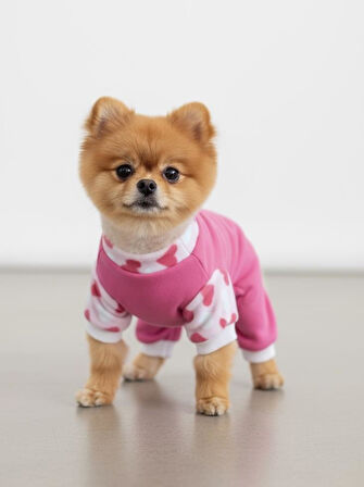 Pinky Hearts Polar Köpek Tulum Pijama