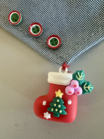 Christmas Dog Bandana | Küçük Irk Köpek Fuları | Yılbaşı Temalı Çorap Aksesuar Detaylı Bandana | Max 6 kg