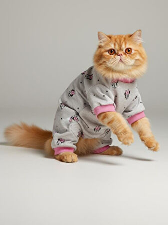 Pink Minnie Kedi Tulumu | Pamuklu Penye Kedi Kıyafeti | Küçük Irklar İçin | Tüy Dökülmesini Azaltır