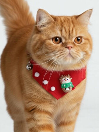 Christmas Squirrel Yılbaşı Kedi Bandanası | Ponponlu Kırmızı Noel Boyun Aksesuarı | Sevimli Sincap Figürlü Kedi Süsü