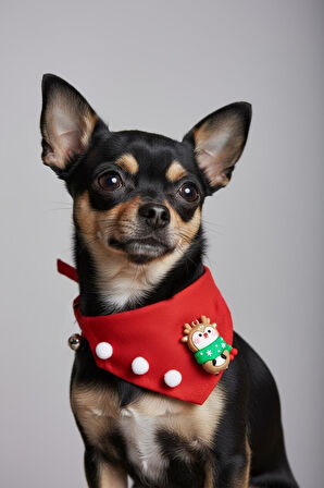 Christmas Squirrel Yılbaşı Köpek Bandanası | Ponponlu Kırmızı Noel Boyun Aksesuarı | Sevimli Sincap Figürlü Köpek Süsü | Küçük Irklar İçin