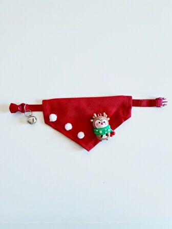 Christmas Squirrel Yılbaşı Köpek Bandanası | Ponponlu Kırmızı Noel Boyun Aksesuarı | Sevimli Sincap Figürlü Köpek Süsü | Küçük Irklar İçin