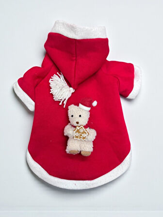 Snow Buddy Kırmızı Xmas Köpek Kıyafeti | Kapüşonlu Polar Noel Sweatshirt | Küçük Irklar İçin
