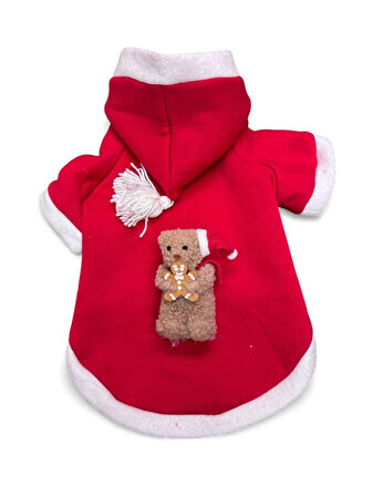 Bear Biscotti Kırmızı Xmas Kedi Kıyafeti | Kapüşonlu Polar Noel Sweatshirt | Küçük Irklar İçin