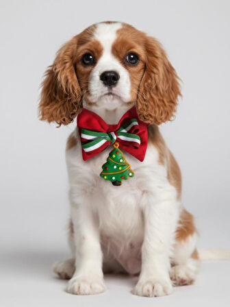 Yılbaşı Ağacı Küçük Irk Köpek Papyon Tasması | Kırmızı Fiyonk Boyun Aksesuarı | Noel Temalı Köpek Süsü