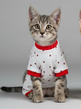 Berry Kedi Tulumu | Pamuklu Penye Kedi Kıyafeti | Küçük Irklar İçin | Tüy Dökülmesini Azaltır