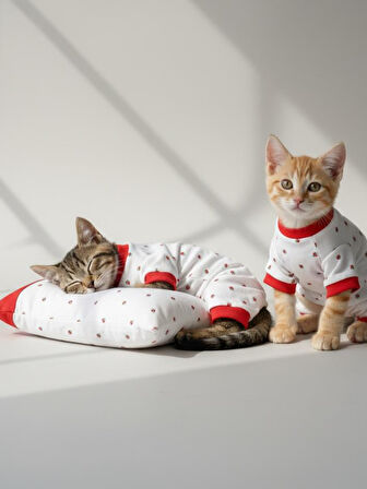 Berry Kedi Uyku Seti | Penye Kedi Tulum ve Mini Yastık Takımı | Pamuklu | Tüy Dökülmesini Azaltır | 