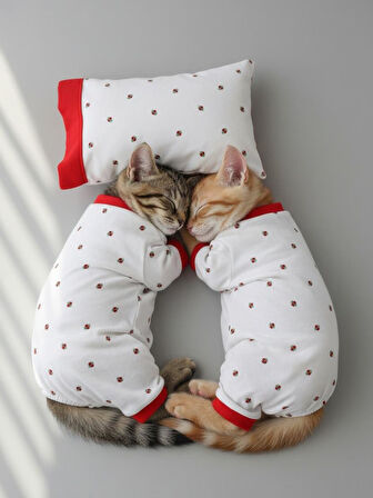 Berry Kedi Uyku Seti | Penye Kedi Tulum ve Mini Yastık Takımı | Pamuklu | Tüy Dökülmesini Azaltır | 