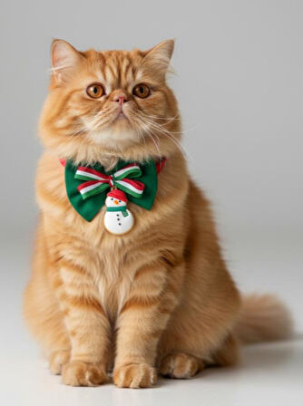 Kardan Adam Kedi Papyon Tasması | Yeşil Kırmızı Fiyonk Boyun Aksesuarı | Noel Temalı Kedi Süsü