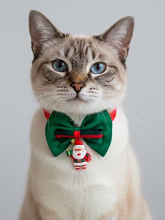 Noel Baba Kedi Papyon Tasması | Yeşil Kırmızı Fiyonk Boyun Aksesuarı | Noel Temalı Kedi Süsü