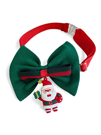Noel Baba Kedi Papyon Tasması | Yeşil Kırmızı Fiyonk Boyun Aksesuarı | Noel Temalı Kedi Süsü