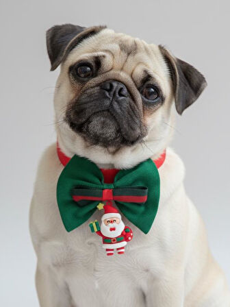 Noel Baba Köpek Papyon Tasması |  Yeşil Kırmızı Fiyonk Boyun Aksesuarı | Noel Temalı Köpek Süsü | Orta ve Büyük Irklar İçin