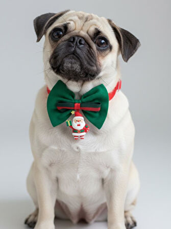 Noel Baba Köpek Papyon Tasması |  Yeşil Kırmızı Fiyonk Boyun Aksesuarı | Noel Temalı Köpek Süsü | Orta ve Büyük Irklar İçin