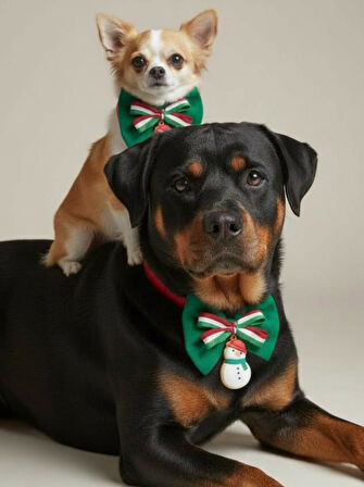Kardan Adam Köpek Papyon Tasması |  Yeşil Kırmızı Fiyonk Boyun Aksesuarı | Noel Temalı Köpek Süsü | Orta ve Büyük Irklar İçin